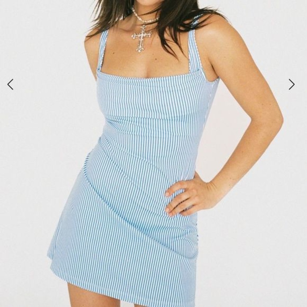 Miaou Ginger Dress, blue and white striped